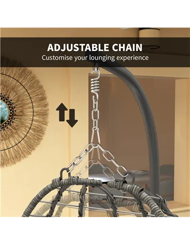 Outsunny Rattan Hanging Egg Chair, Foldable Wicker Hammock Swing Chair with Cushion, Stand, Adjustable Height, Head Pillow, Stee