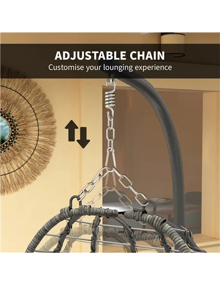 Outsunny Rattan Hanging Egg Chair, Foldable Wicker Hammock Swing Chair with Cushion, Stand, Adjustable Height, Head Pillow, Stee