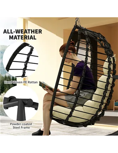Outsunny Rattan Hanging Egg Chair, Foldable Wicker Hammock Swing Chair with Cushion, Stand, Adjustable Height, Head Pillow, Stee