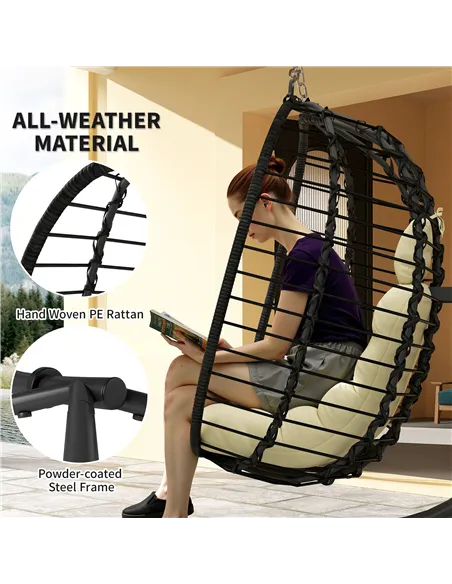 Outsunny Rattan Hanging Egg Chair, Foldable Wicker Hammock Swing Chair with Cushion, Stand, Adjustable Height, Head Pillow, Stee