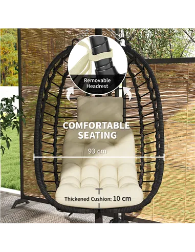 Outsunny Rattan Hanging Egg Chair, Foldable Wicker Hammock Swing Chair with Cushion, Stand, Adjustable Height, Head Pillow, Stee