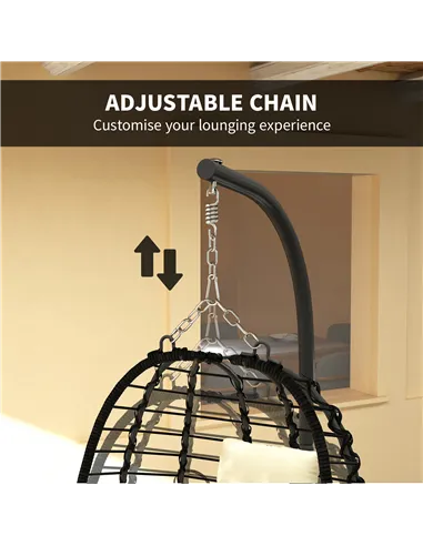 Outsunny Rattan Hanging Egg Chair, Foldable Wicker Hammock Swing Chair with Cushion, Stand, Adjustable Height, Head Pillow, Stee