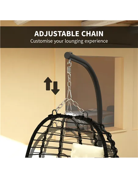 Outsunny Rattan Hanging Egg Chair, Foldable Wicker Hammock Swing Chair with Cushion, Stand, Adjustable Height, Head Pillow, Stee