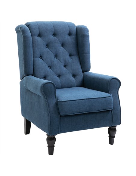 HOMCOM Wingback Accent Chair, Retro Upholstered Button Tufted Occasional Chair for Living Room and Bedroom, Blue