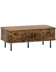 HOMCOM Coffee Table with Storage, Living Room Table with Slatted Tambour Sliding Doors and Foot Pads, Rectangular Coffee Table w