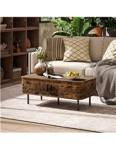 HOMCOM Coffee Table with Storage, Living Room Table with Slatted Tambour Sliding Doors and Foot Pads, Rectangular Coffee Table w 2