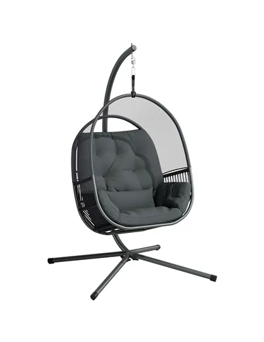 Outsunny Hanging Egg Chair Outdoor Indoor, Swing Hammock Chair with Stand, Cushions, Lumbar Pillow, Adjustable Height and Steel 