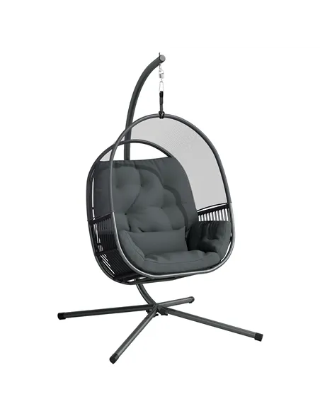 Outsunny Hanging Egg Chair Outdoor Indoor, Swing Hammock Chair with Stand, Cushions, Lumbar Pillow, Adjustable Height and Steel 