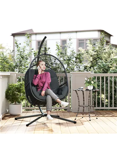 Outsunny Hanging Egg Chair Outdoor Indoor, Swing Hammock Chair with Stand, Cushions, Lumbar Pillow, Adjustable Height and Steel 