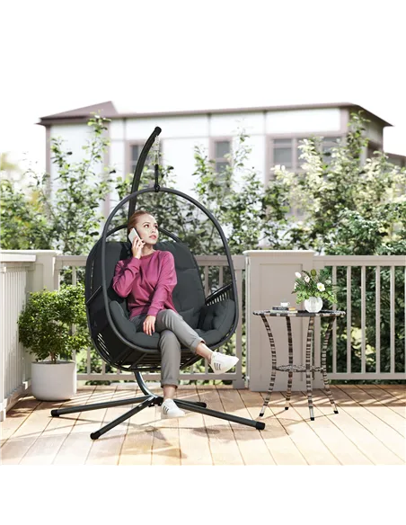 Outsunny Hanging Egg Chair Outdoor Indoor, Swing Hammock Chair with Stand, Cushions, Lumbar Pillow, Adjustable Height and Steel 