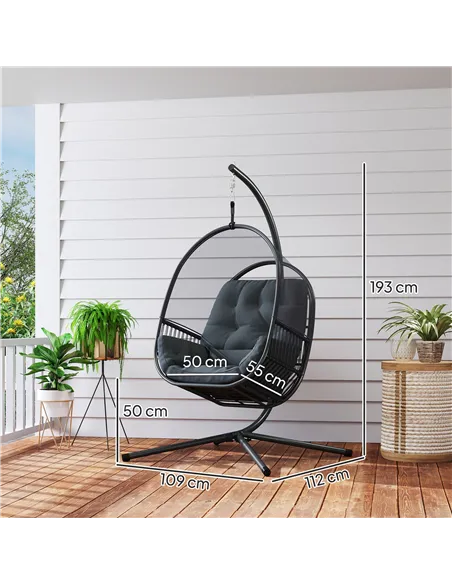 Outsunny Hanging Egg Chair Outdoor Indoor, Swing Hammock Chair with Stand, Cushions, Lumbar Pillow, Adjustable Height and Steel 