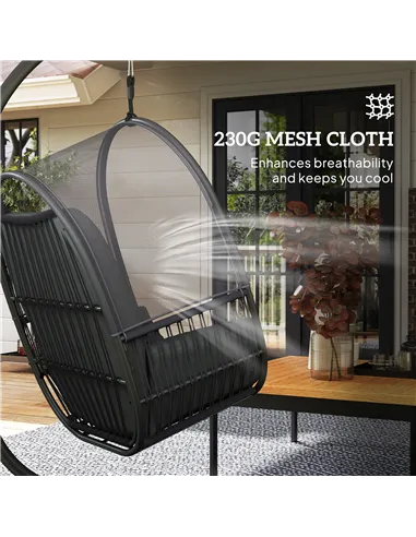 Outsunny Hanging Egg Chair Outdoor Indoor, Swing Hammock Chair with Stand, Cushions, Lumbar Pillow, Adjustable Height and Steel 