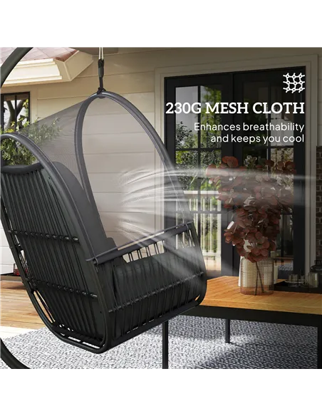 Outsunny Hanging Egg Chair Outdoor Indoor, Swing Hammock Chair with Stand, Cushions, Lumbar Pillow, Adjustable Height and Steel 