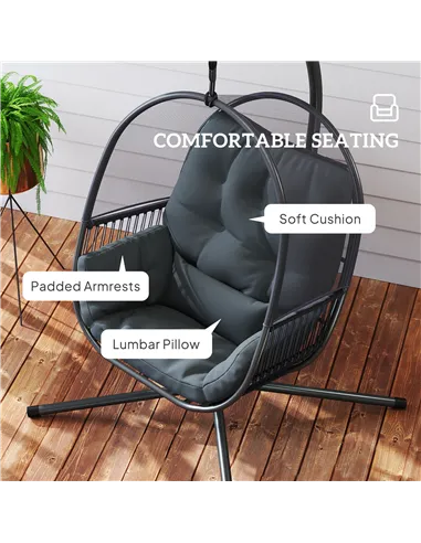 Outsunny Hanging Egg Chair Outdoor Indoor, Swing Hammock Chair with Stand, Cushions, Lumbar Pillow, Adjustable Height and Steel 