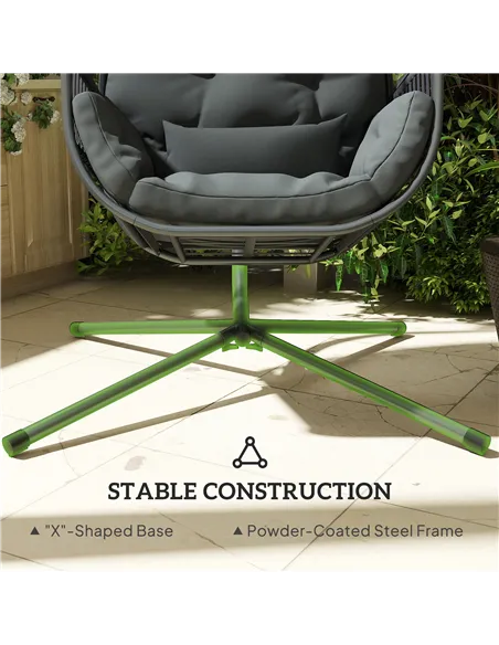 Outsunny Hanging Egg Chair Outdoor Indoor, Swing Hammock Chair with Stand, Cushions, Lumbar Pillow, Adjustable Height and Steel 