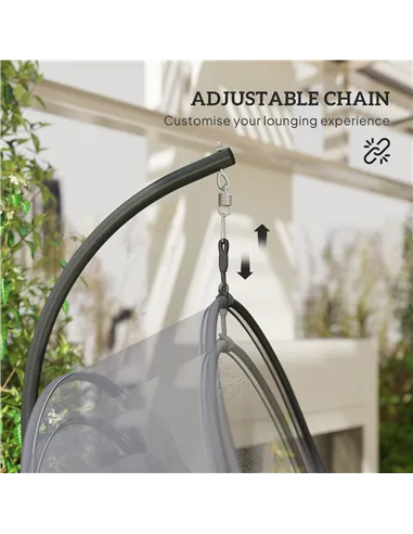 Outsunny Hanging Egg Chair Outdoor Indoor, Swing Hammock Chair with Stand, Cushions, Lumbar Pillow, Adjustable Height and Steel 