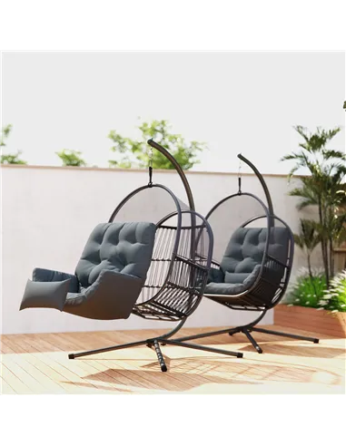 Outsunny Hanging Egg Chair Outdoor Indoor, Swing Hammock Chair with Stand, Cushions, Lumbar Pillow, Adjustable Height and Steel 