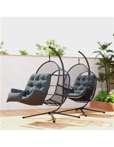 Outsunny Hanging Egg Chair Outdoor Indoor, Swing Hammock Chair with Stand, Cushions, Lumbar Pillow, Adjustable Height and Steel 