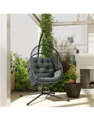 Outsunny Hanging Egg Chair Outdoor Indoor, Swing Hammock Chair with Stand, Cushions, Lumbar Pillow, Adjustable Height and Steel 