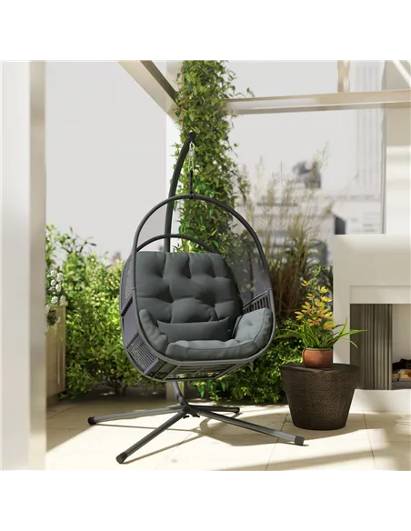 Outsunny Hanging Egg Chair Outdoor Indoor, Swing Hammock Chair with Stand, Cushions, Lumbar Pillow, Adjustable Height and Steel 