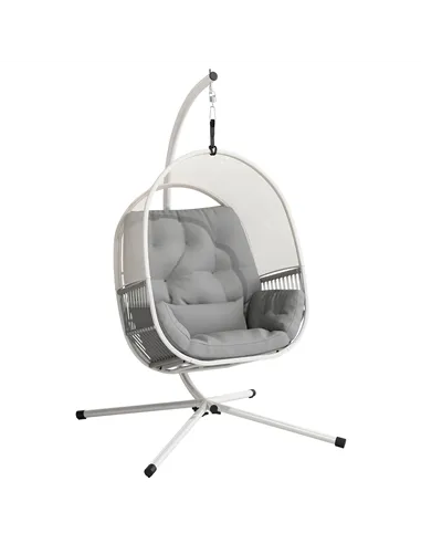 Outsunny Hanging Egg Chair Outdoor Indoor, Swing Hammock Chair with Stand, Cushions, Lumbar Pillow, Adjustable Height and Steel 