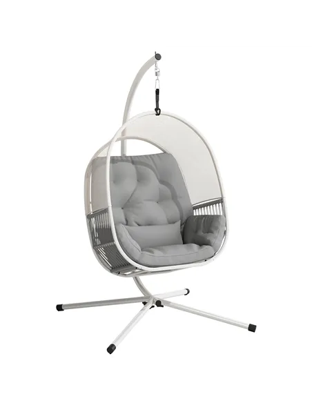 Outsunny Hanging Egg Chair Outdoor Indoor, Swing Hammock Chair with Stand, Cushions, Lumbar Pillow, Adjustable Height and Steel 