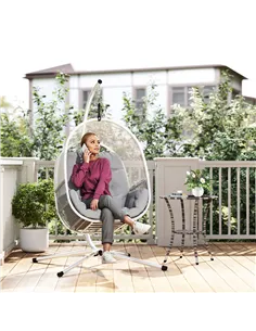 Outsunny Hanging Egg Chair Outdoor Indoor, Swing Hammock Chair with Stand, Cushions, Lumbar Pillow, Adjustable Height and Steel  2