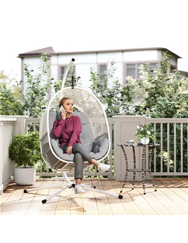 Outsunny Hanging Egg Chair Outdoor Indoor, Swing Hammock Chair with Stand, Cushions, Lumbar Pillow, Adjustable Height and Steel 