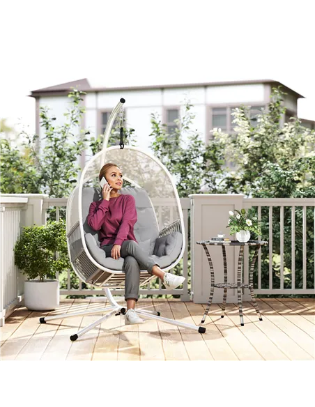 Outsunny Hanging Egg Chair Outdoor Indoor, Swing Hammock Chair with Stand, Cushions, Lumbar Pillow, Adjustable Height and Steel 