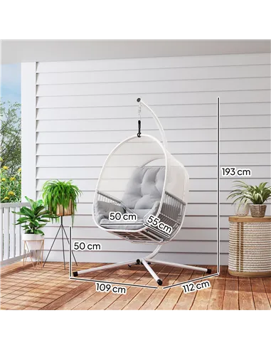 Outsunny Hanging Egg Chair Outdoor Indoor, Swing Hammock Chair with Stand, Cushions, Lumbar Pillow, Adjustable Height and Steel 