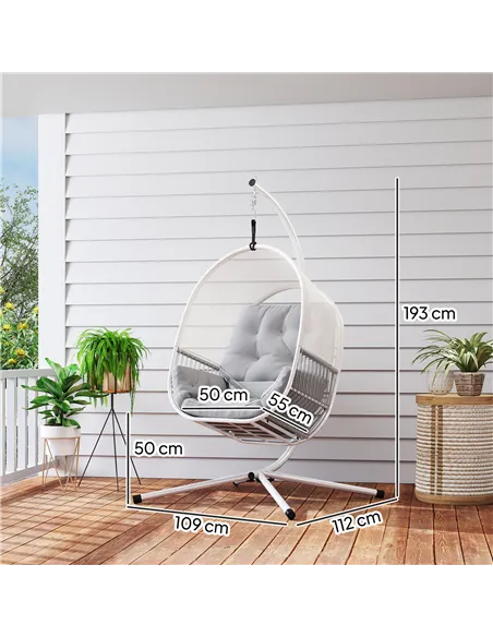 Outsunny Hanging Egg Chair Outdoor Indoor, Swing Hammock Chair with Stand, Cushions, Lumbar Pillow, Adjustable Height and Steel 