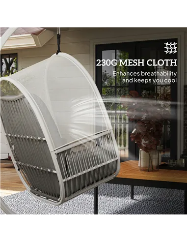Outsunny Hanging Egg Chair Outdoor Indoor, Swing Hammock Chair with Stand, Cushions, Lumbar Pillow, Adjustable Height and Steel 