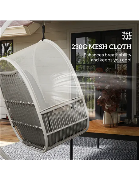 Outsunny Hanging Egg Chair Outdoor Indoor, Swing Hammock Chair with Stand, Cushions, Lumbar Pillow, Adjustable Height and Steel 