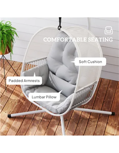 Outsunny Hanging Egg Chair Outdoor Indoor, Swing Hammock Chair with Stand, Cushions, Lumbar Pillow, Adjustable Height and Steel 