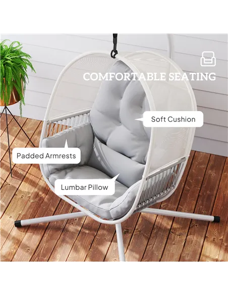 Outsunny Hanging Egg Chair Outdoor Indoor, Swing Hammock Chair with Stand, Cushions, Lumbar Pillow, Adjustable Height and Steel 