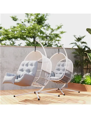 Outsunny Hanging Egg Chair Outdoor Indoor, Swing Hammock Chair with Stand, Cushions, Lumbar Pillow, Adjustable Height and Steel 