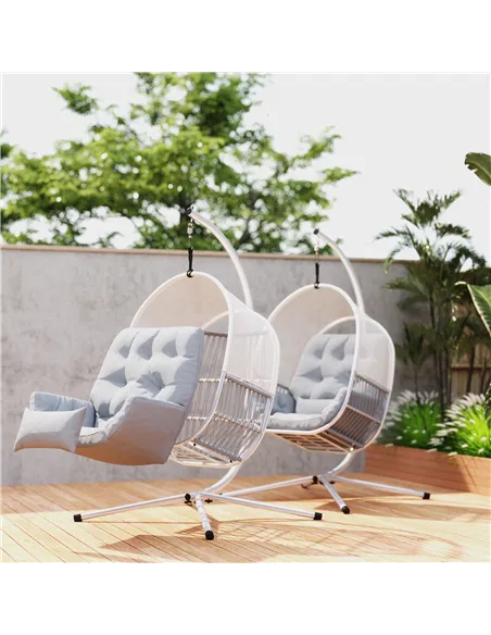 Outsunny Hanging Egg Chair Outdoor Indoor, Swing Hammock Chair with Stand, Cushions, Lumbar Pillow, Adjustable Height and Steel 