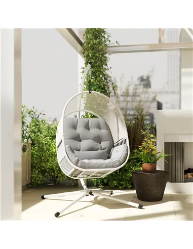 Outsunny Hanging Egg Chair Outdoor Indoor, Swing Hammock Chair with Stand, Cushions, Lumbar Pillow, Adjustable Height and Steel 