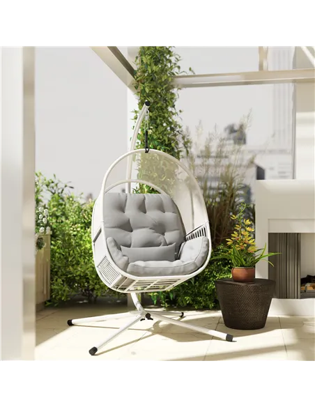 Outsunny Hanging Egg Chair Outdoor Indoor, Swing Hammock Chair with Stand, Cushions, Lumbar Pillow, Adjustable Height and Steel 