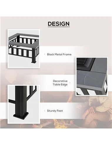 Outsunny Metal Large Firepit Outdoor Square Fire Pit Brazier with Rain Cover, Lid, Log Grate, Poker for Backyard, Camping, BBQ, 