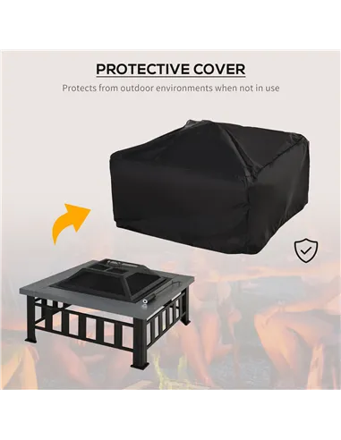 Outsunny Metal Large Firepit Outdoor Square Fire Pit Brazier with Rain Cover, Lid, Log Grate, Poker for Backyard, Camping, BBQ, 