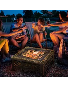 Outsunny Large Outdoor Fire Pit Table, 3 in 1 Square Wood Burning Firepit Metal Brazier, BBQ Grill, Ice Bucket w/ Grill Grate, L 2