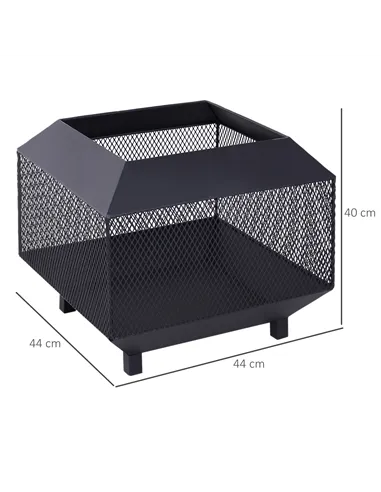 Outsunny Metal Square Fire Pit Outdoor Mesh Firepit Brazier w/ Lid, Log Grate, Poker for Backyard, Camping, Bonfire, Wood Burnin