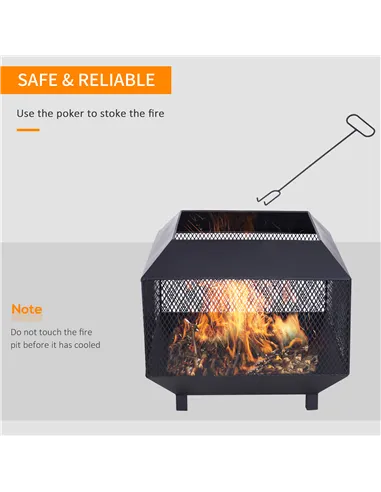 Outsunny Metal Square Fire Pit Outdoor Mesh Firepit Brazier w/ Lid, Log Grate, Poker for Backyard, Camping, Bonfire, Wood Burnin