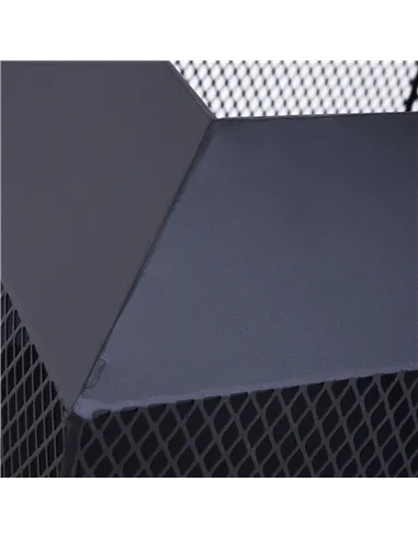 Outsunny Metal Square Fire Pit Outdoor Mesh Firepit Brazier w/ Lid, Log Grate, Poker for Backyard, Camping, Bonfire, Wood Burnin