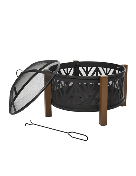 Outsunny Metal Large Firepit Bowl Outdoor 2-In-1 Round Fire Pit Brazier w/ Lid,  BBQ Grill, Poker for Backyard, Camping, Bonfire
