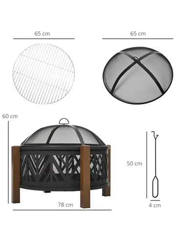 Outsunny Metal Large Firepit Bowl Outdoor 2-In-1 Round Fire Pit Brazier w/ Lid,  BBQ Grill, Poker for Backyard, Camping, Bonfire