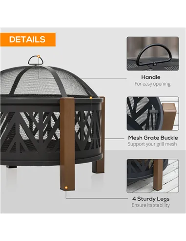 Outsunny Metal Large Firepit Bowl Outdoor 2-In-1 Round Fire Pit Brazier w/ Lid,  BBQ Grill, Poker for Backyard, Camping, Bonfire