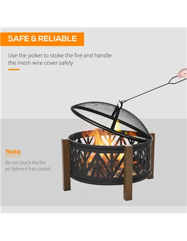 Outsunny Metal Large Firepit Bowl Outdoor 2-In-1 Round Fire Pit Brazier w/ Lid,  BBQ Grill, Poker for Backyard, Camping, Bonfire