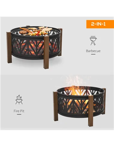 Outsunny Metal Large Firepit Bowl Outdoor 2-In-1 Round Fire Pit Brazier w/ Lid,  BBQ Grill, Poker for Backyard, Camping, Bonfire
